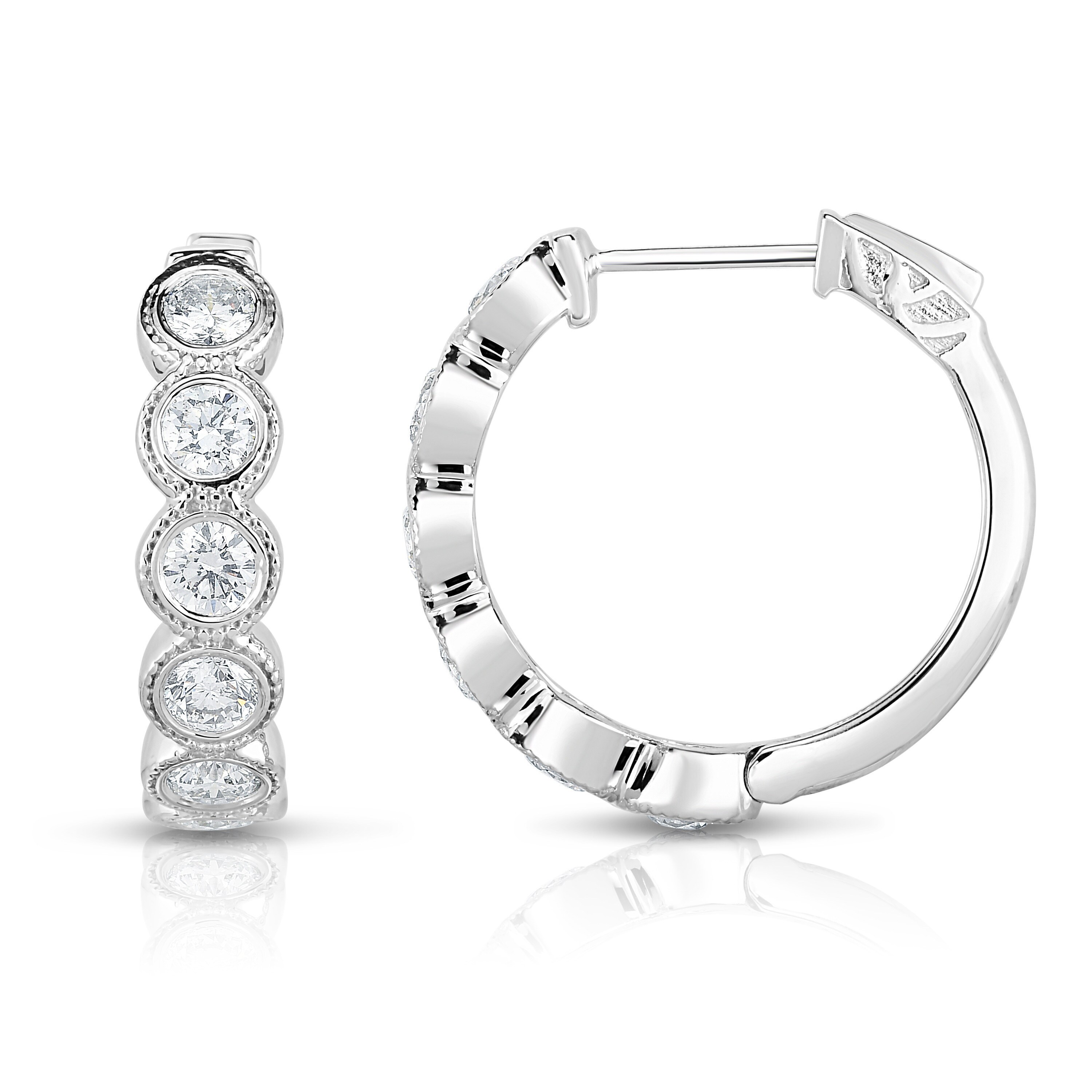 14k Gold Medium Thin Round Diamond Hoop Earrings 1.50ct