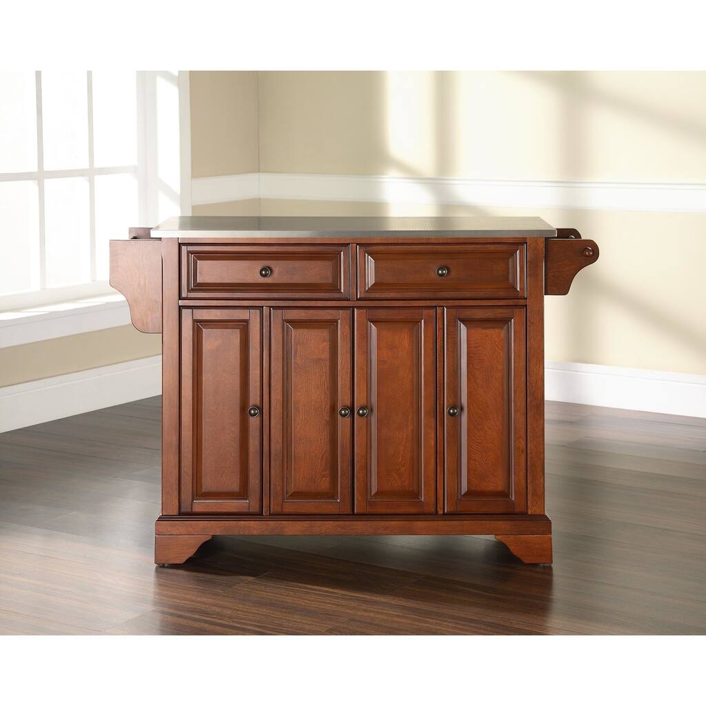 Crosley LaFayette Stainless Steel Top Kitchen Island in Classic Cherry Finish - 51.5 "W x 18 "D x 36 "H