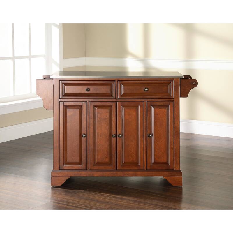 Crosley LaFayette Stainless Steel Top Kitchen Island in Classic Cherry Finish - 51.5 "W x 18 "D x 36 "H