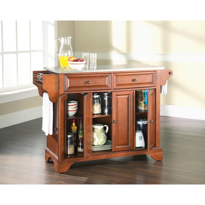 Crosley LaFayette Stainless Steel Top Kitchen Island in Classic Cherry Finish - 51.5 "W x 18 "D x 36 "H
