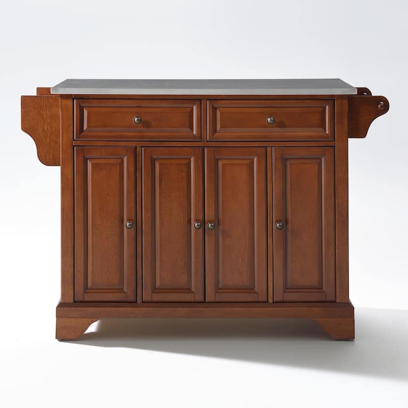 Crosley LaFayette Stainless Steel Top Kitchen Island in Classic Cherry Finish - 51.5 "W x 18 "D x 36 "H