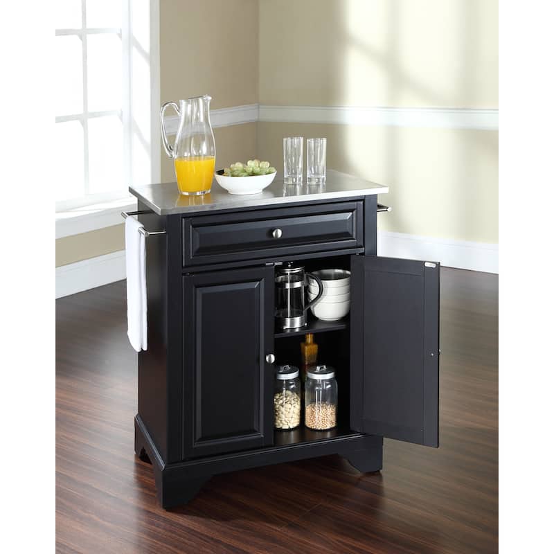 Crosley LaFayette Black Finish Stainless Steel Top Portable Kitchen Island - 18"d x 31"w x 35"h
