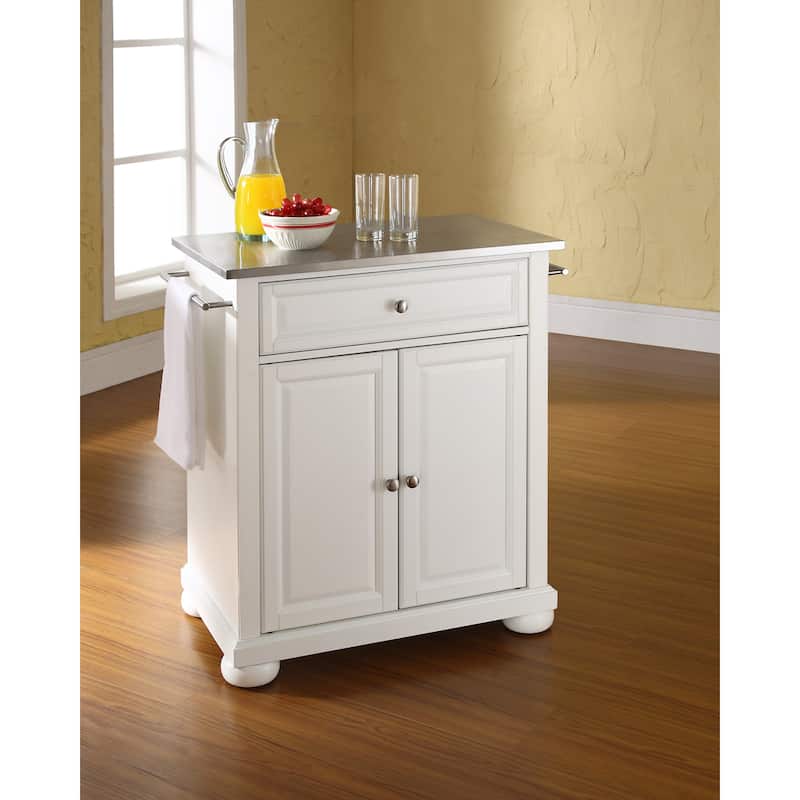 Crosley Alexandria White Wood Portable Kitchen Island with Stainless Steel Top - 31"W x 18"D x 33.5"H