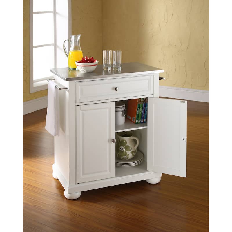 Crosley Alexandria White Wood Portable Kitchen Island with Stainless Steel Top - 31"W x 18"D x 33.5"H
