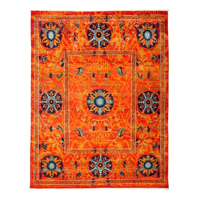 Overton Lawdatra Hand-knotted Orange Wool Area Rug (8' x 10'3) - 8' x 10'3"/Surplus