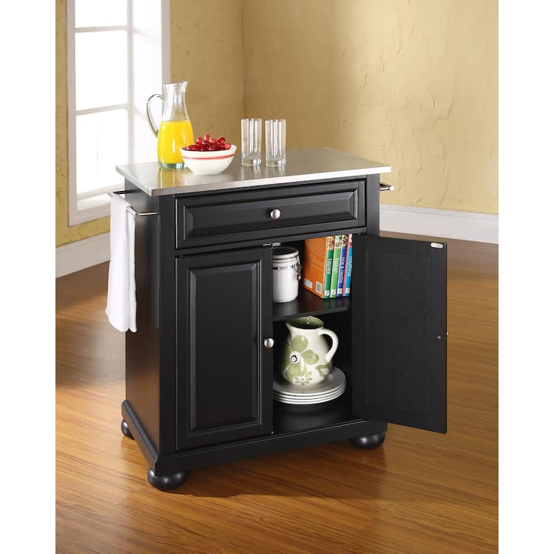 Crosley Alexandria Black Stainless Steel Top Portable Kitchen Island - 18"d x 31"w x 35.5"h