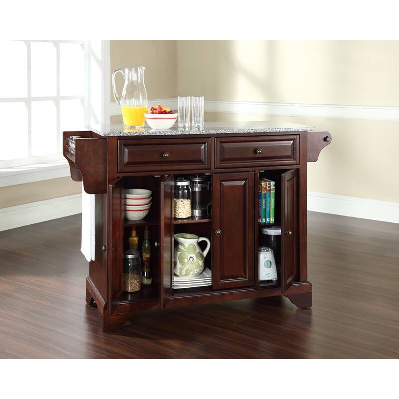 Crosley LaFayette Solid Granite Top Kitchen Island in Vintage Mahogany Finish - 18"d x 51.5"w x 34"h