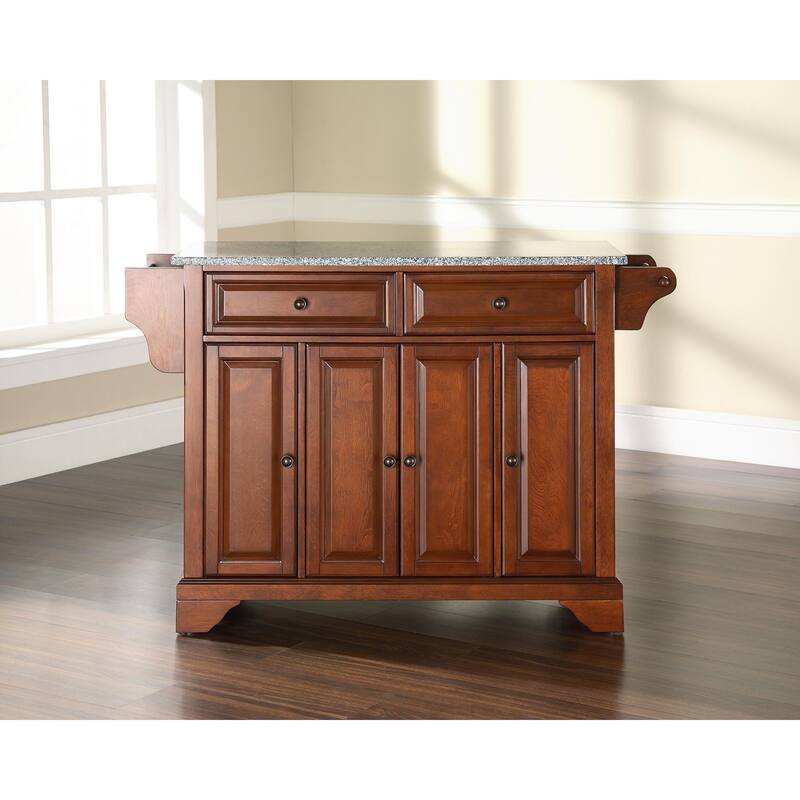 Crosley LaFayette Solid Granite Top Kitchen Island in Classic Cherry Finish - 18"d x 51.5"w x 36"h