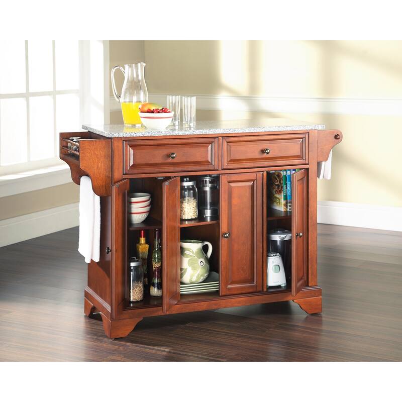 Crosley LaFayette Solid Granite Top Kitchen Island in Classic Cherry Finish - 18"d x 51.5"w x 36"h