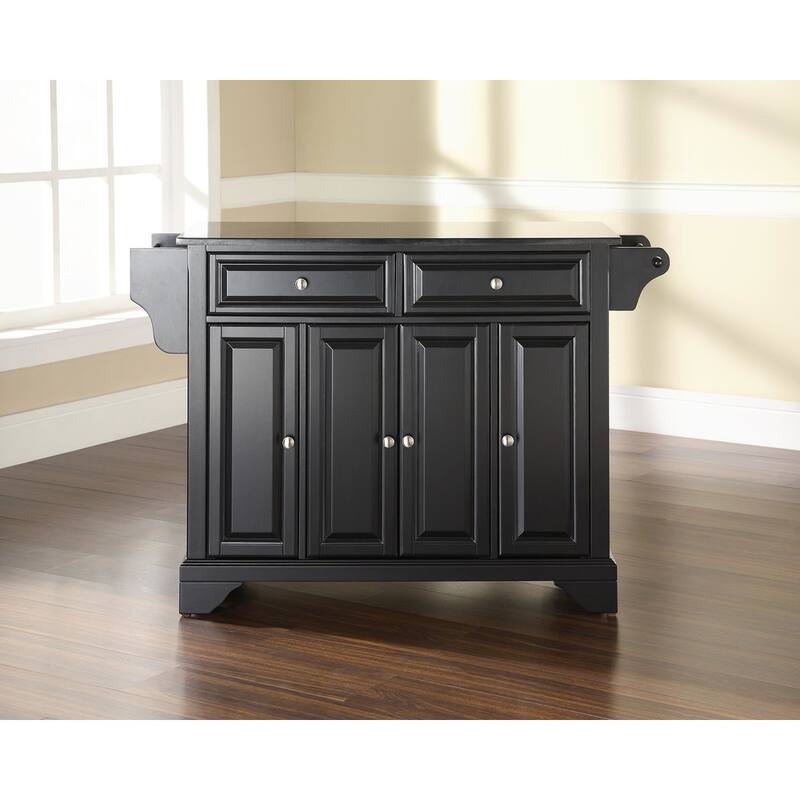 Crosley Lafayette Granite Top Kitchen Island in Black Finish - 51.5"W x 18"D x 36"H