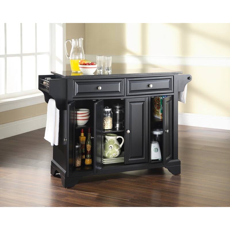 Crosley Lafayette Granite Top Kitchen Island in Black Finish - 51.5"W x 18"D x 36"H
