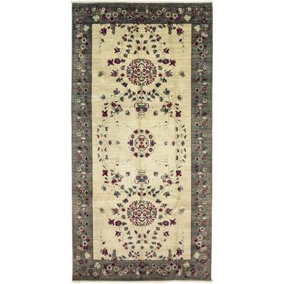 Patterned & Floral, One-of-a-Kind Hand-Knotted Area Rug - Ivory, 6' 1" x 11' 8" - 6'1" x 11'8"
