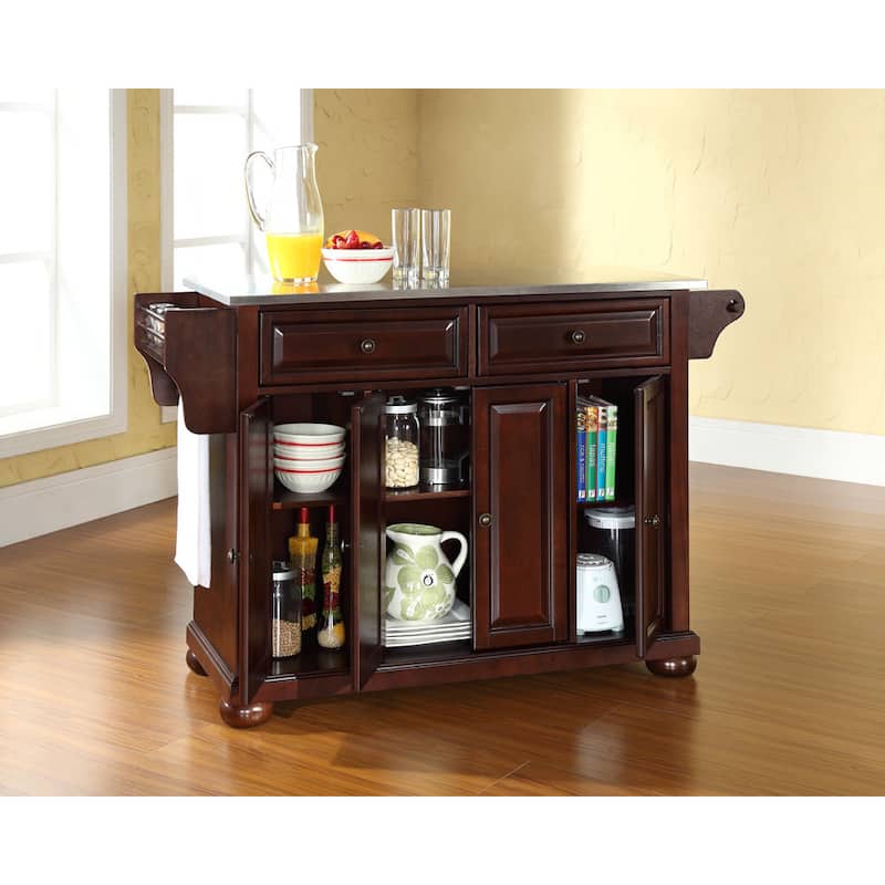 Crosley Alexandria Stainless Steel Top Kitchen Island in Vintage Mahogany Finish - 18"d x 51.5"w x 34"h