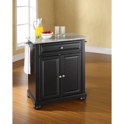 Crosley Alexandria Solid Granite Top Portable Kitchen Island in Black Finish - 18"d x 31"w x 33.5"h