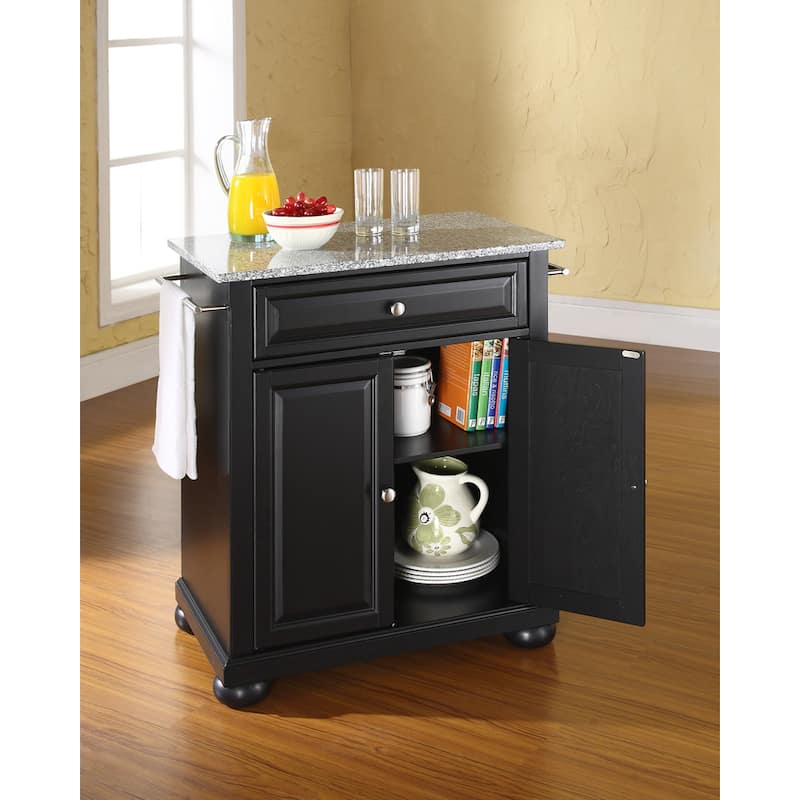 Crosley Alexandria Solid Granite Top Portable Kitchen Island in Black Finish - 18"d x 31"w x 33.5"h