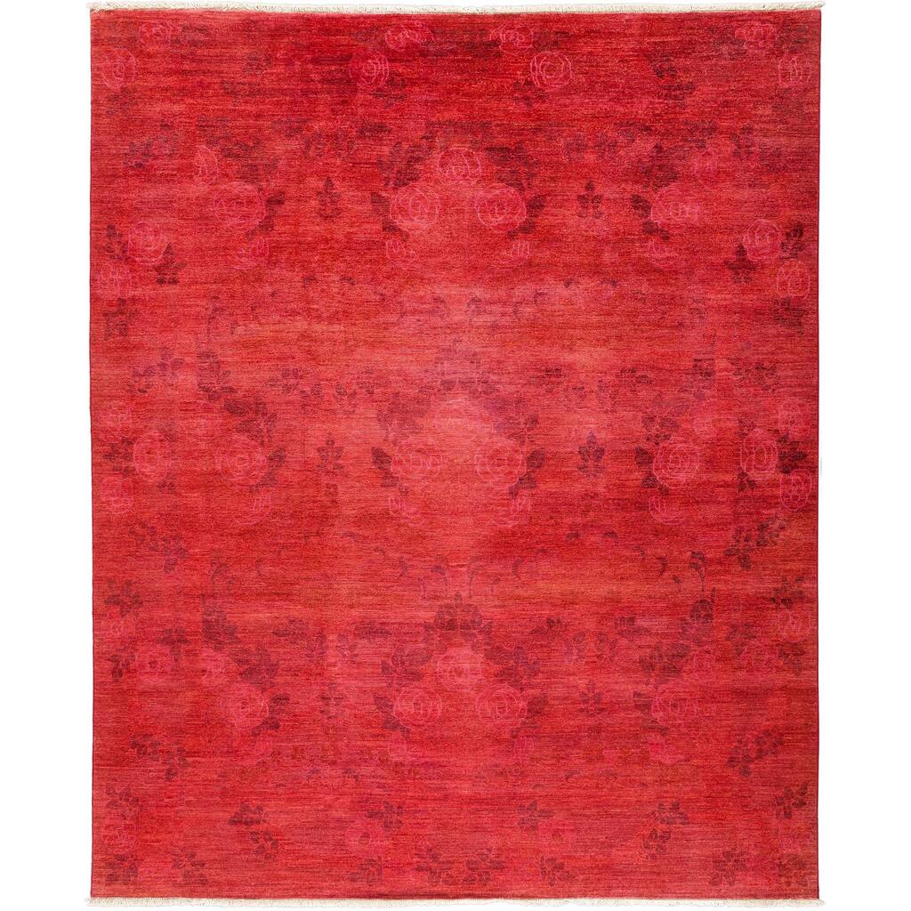 Colorful, One-of-a-Kind Hand-Knotted Area Rug - Red, 8' 0" x 9' 9" - 8' x 9'9"/Surplus