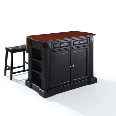 Coventry Drop Leaf Top Kitchen Island with Upholstery Saddle Stools - N/A
