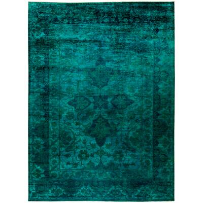 Green Wool Overdyed Hadiq Hand-knotted Area Rug (10'1 X 13'7) - 10'1" x 13'7"/Surplus