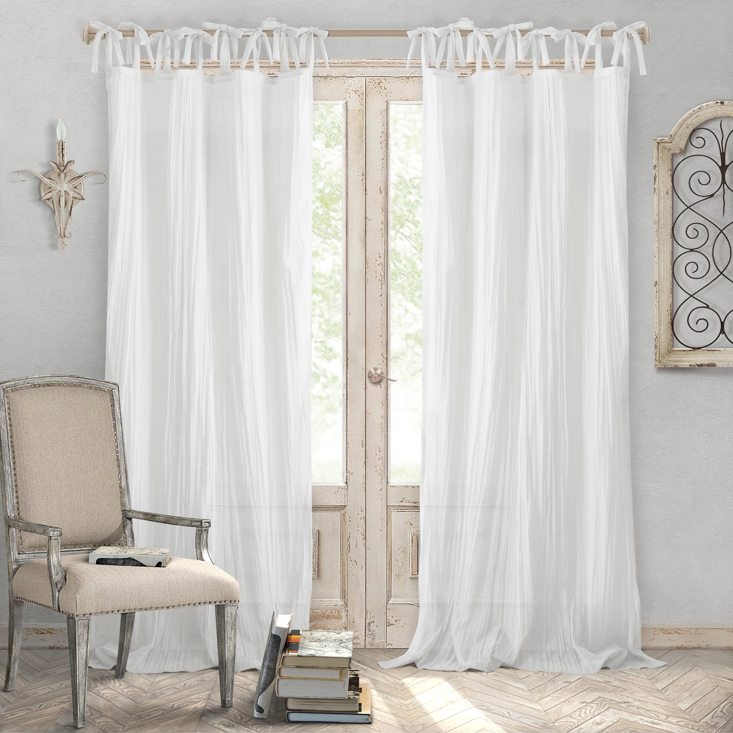 Elrene Home Fashions Crushed Semi Sheer Jolie Curtain 108" Tie Loop Panel Ivory 