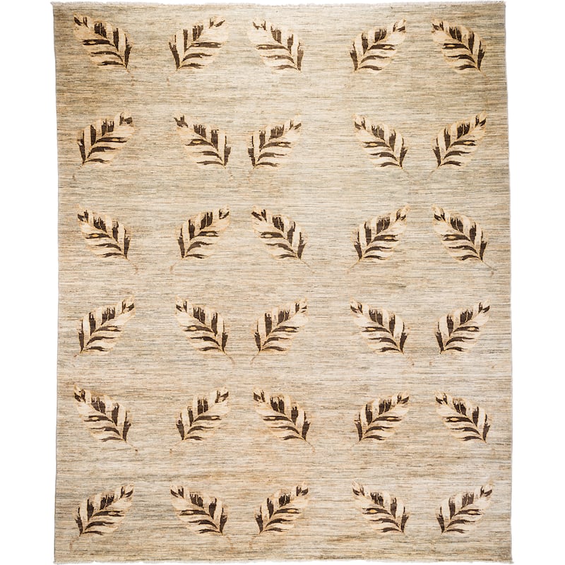 Patterned & Floral, One-of-a-Kind Hand-Knotted Area Rug - Ivory, 8' 3" x 10' 3" - 8'3" x 10'3"