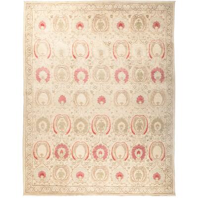 Patterned & Floral, One-of-a-Kind Hand-Knotted Area Rug - Ivory, 9' 1" x 11' 7" - 9'1" x 11'7"