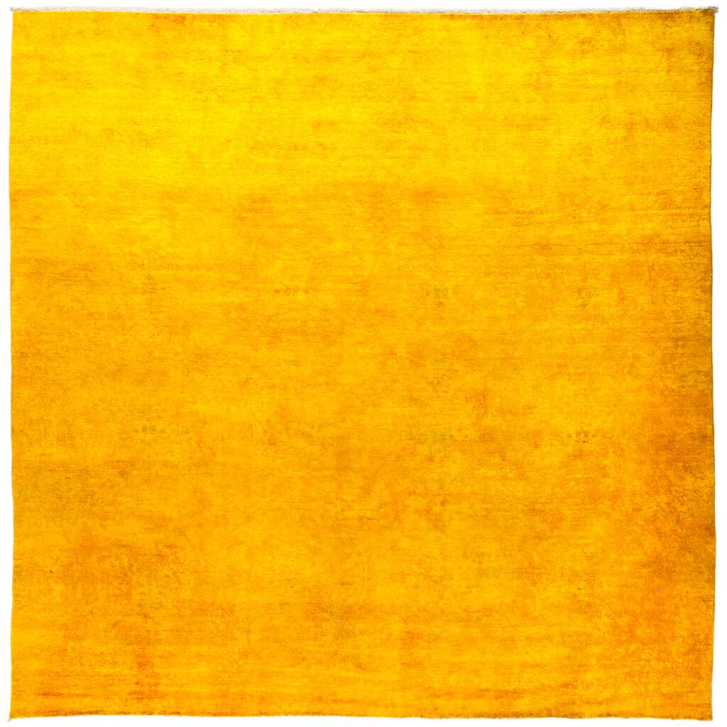 Jeddazan Yellow Wool Overdyed Hand-knotted Area Rug (10'1 X 10'1) - 10'1" x 10'1" Square/Surplus
