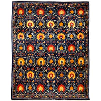 Patterned & Floral, One-of-a-Kind Hand-Knotted Area Rug - Blue, 9' 1" x 11' 5" - Blue - 9'1" x 11'5"