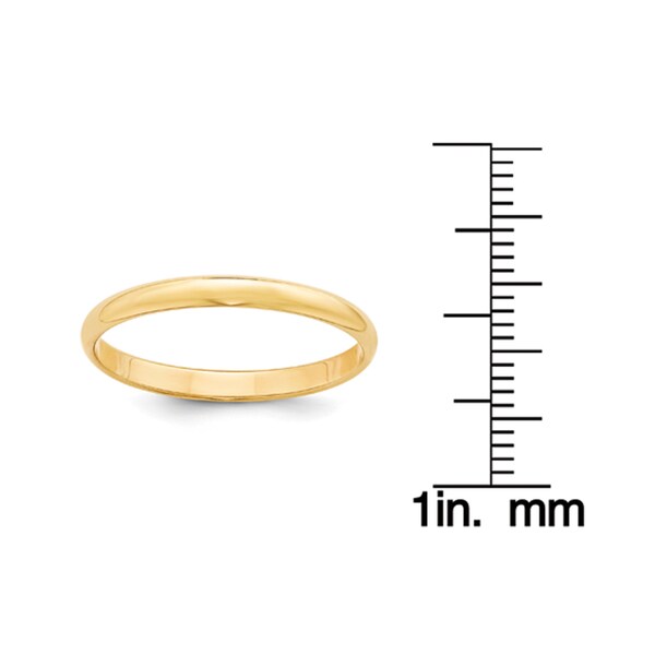 14K Yellow Gold 2.5mm Lightweight Half Round Band Ring