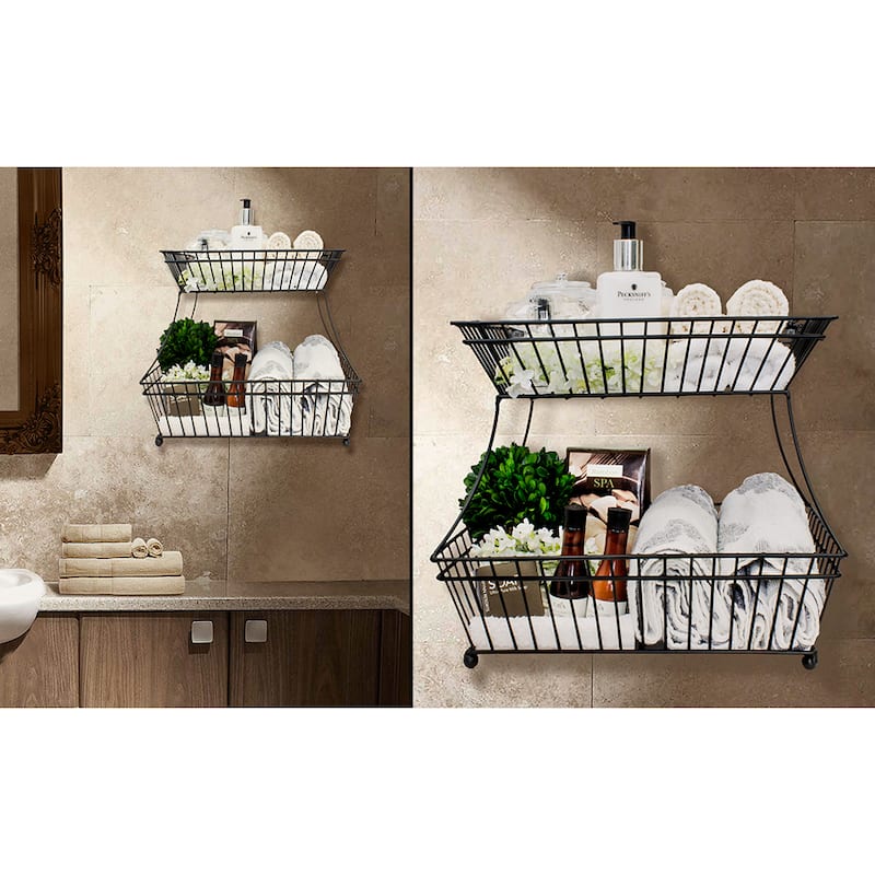 Sorbus 2-tier Black Metal Fruit or Bread Basket
