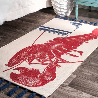 Nuloom Red Handmade by Thomas Paul Cotton Printed Lobster Tassel Area Rug