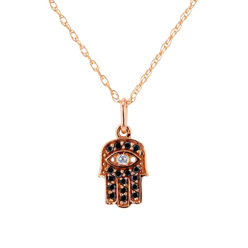Annello by Kobelli 14k White Gold 1/10ct TDW Black and White Diamond Hamsa Pendant