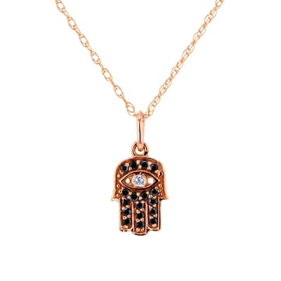 Annello by Kobelli 14k White Gold 1/10ct TDW Black and White Diamond Hamsa Pendant
