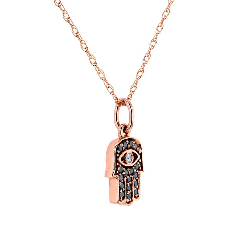 Annello by Kobelli 14k White Gold 1/10ct TDW Black and White Diamond Hamsa Pendant