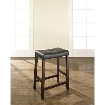 Crosley Vintage Mahogany Finish Upholstered Saddle Seat 24-inch High Bar Stools (Set of 2)