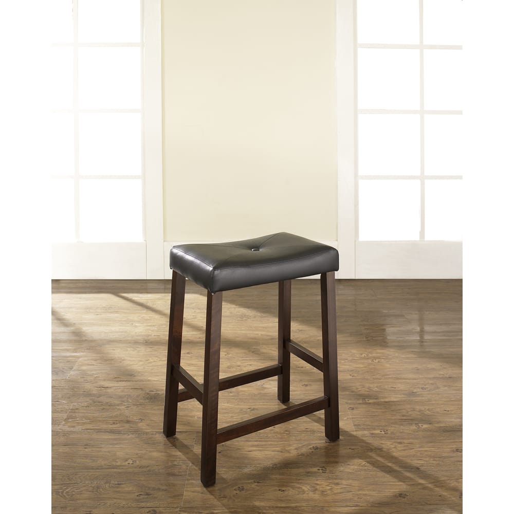 Crosley Vintage Mahogany Finish Upholstered Saddle Seat 24-inch High Bar Stools (Set of 2)