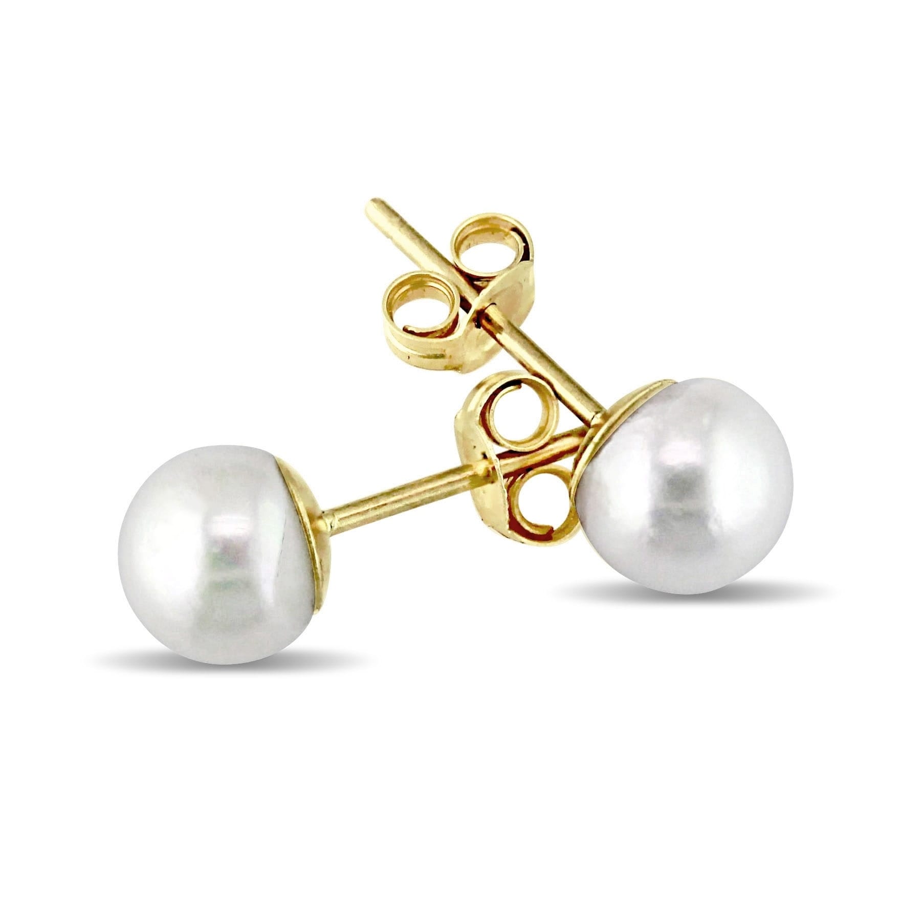 GRADE WHITE AKOYA PEARLS EARRING 14K SOLID GOLD 5-6MM AAA