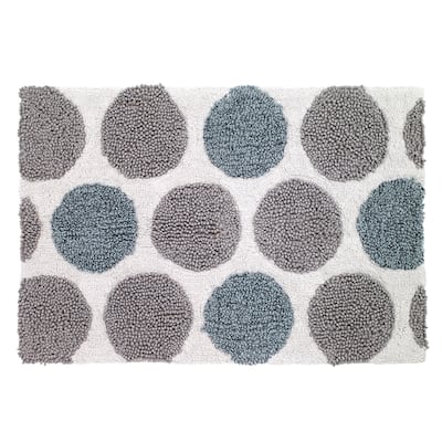 Avanti Dotted Circles White/Blue/Grey Cotton 20 x 30-inch Bath Rug