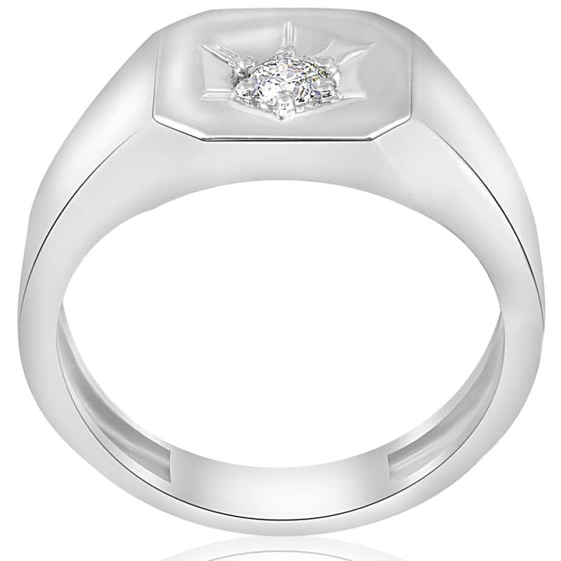 10k White Gold 1/6 ct TDW Diamond Mens Solitaire Engagement Wedding Ring (I-J,I2-I3)