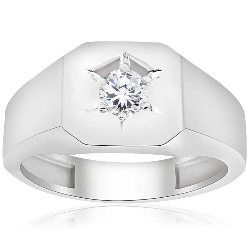 Bliss Diamond 10k White Gold 1/6 ct TDW Diamond Mens Solitaire Engagement Wedding Ring (I-J,I2-I3)