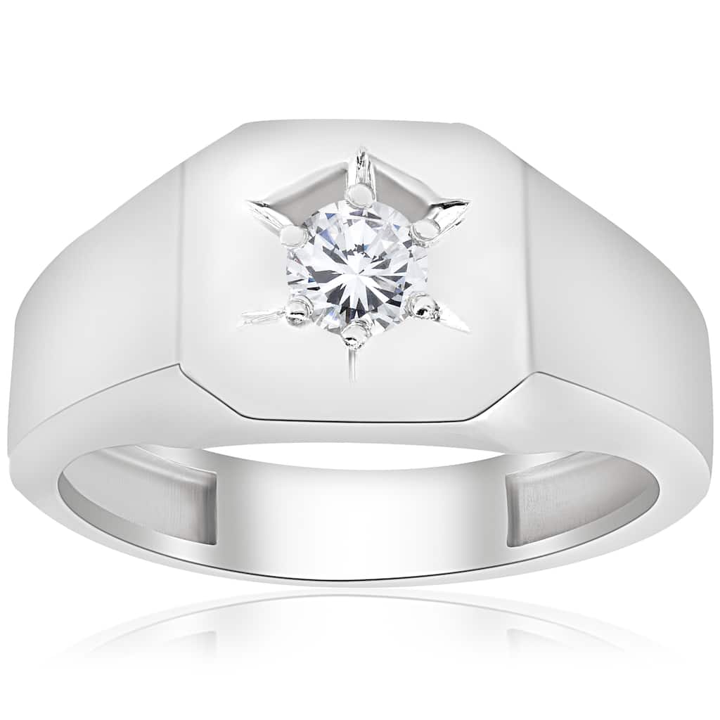 Bliss Diamond 10k White Gold 1/6 ct TDW Diamond Mens Solitaire Engagement Wedding Ring (I-J,I2-I3)