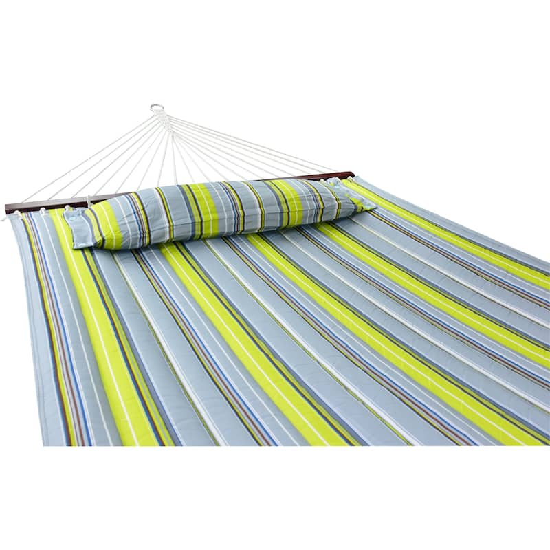 Hammock with Stand & Spreader Bars and Detachable Pillow, Heavy Duty, 450 Pound Capacity for Indoor/Outdoor (Green/Blue)