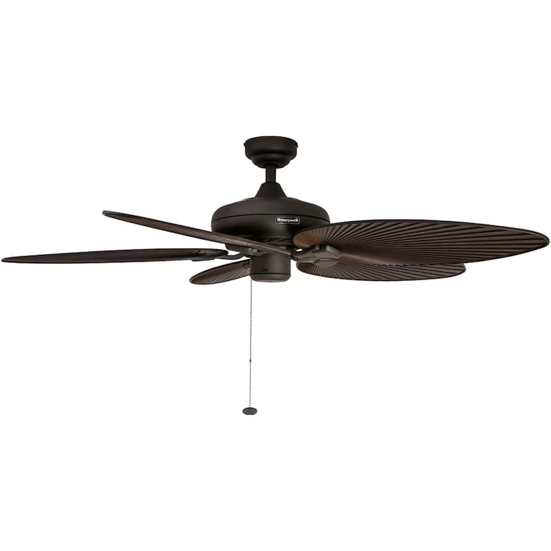 52" Honeywell Palm Island Bronze Indoor/Outdoor Ceiling Fan with No Light, Pull Chain, 5 Palm Leaf Blades