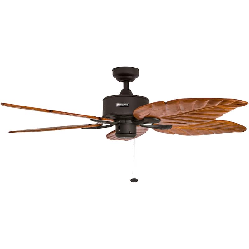 52" Honeywell Royal Palm Bronze LED Ceiling Fan with Hand Carved Solid Wood Blades