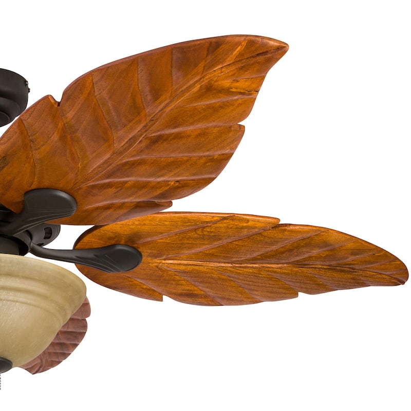52" Honeywell Royal Palm Bronze LED Ceiling Fan with Hand Carved Solid Wood Blades