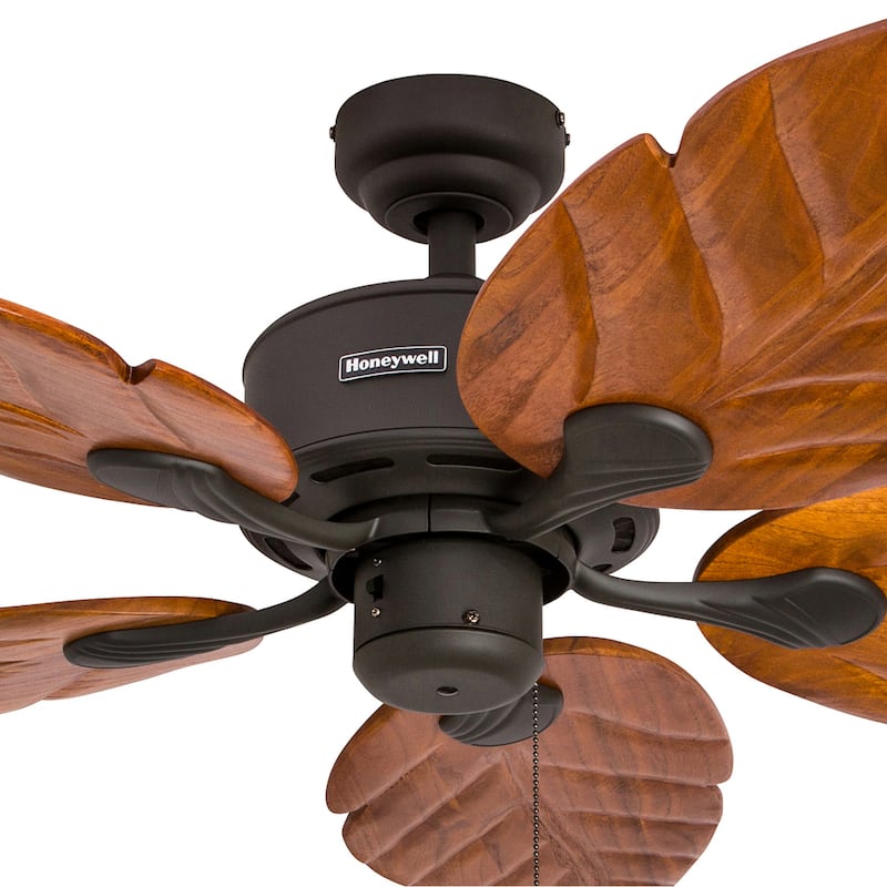 52" Honeywell Royal Palm Bronze LED Ceiling Fan with Hand Carved Solid Wood Blades