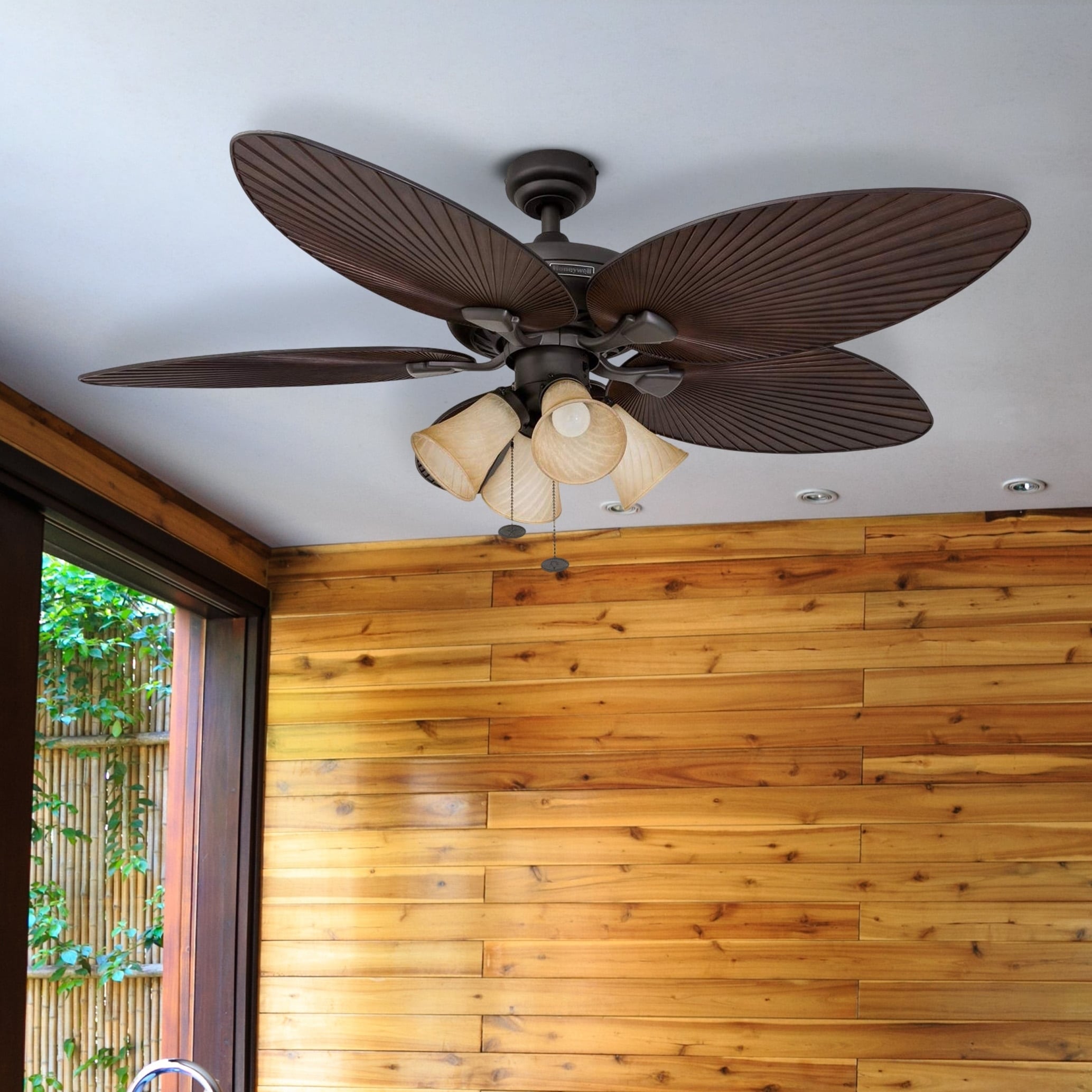 52 Honeywell Palm Island Bronze Ceiling Fan With Light On, 49% OFF