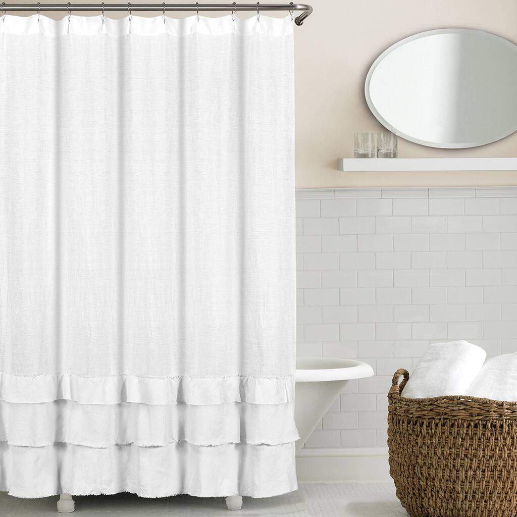 Ruffled Washed Belgian Linen Shower Curtain