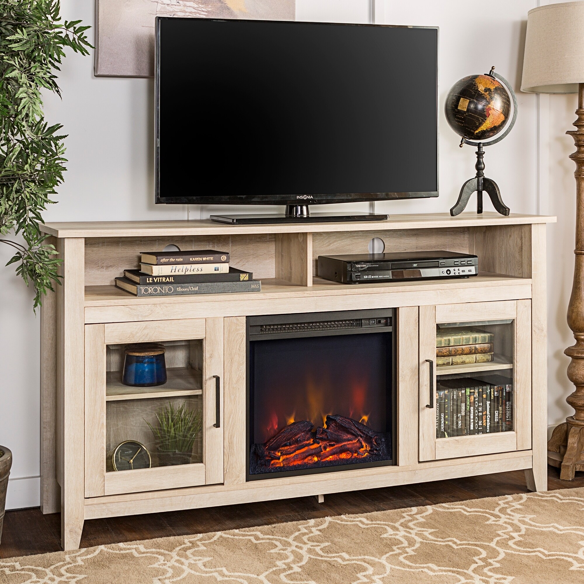 Shop 58 Inch Highboy Two Door Fireplace Tv Stand Console On Sale