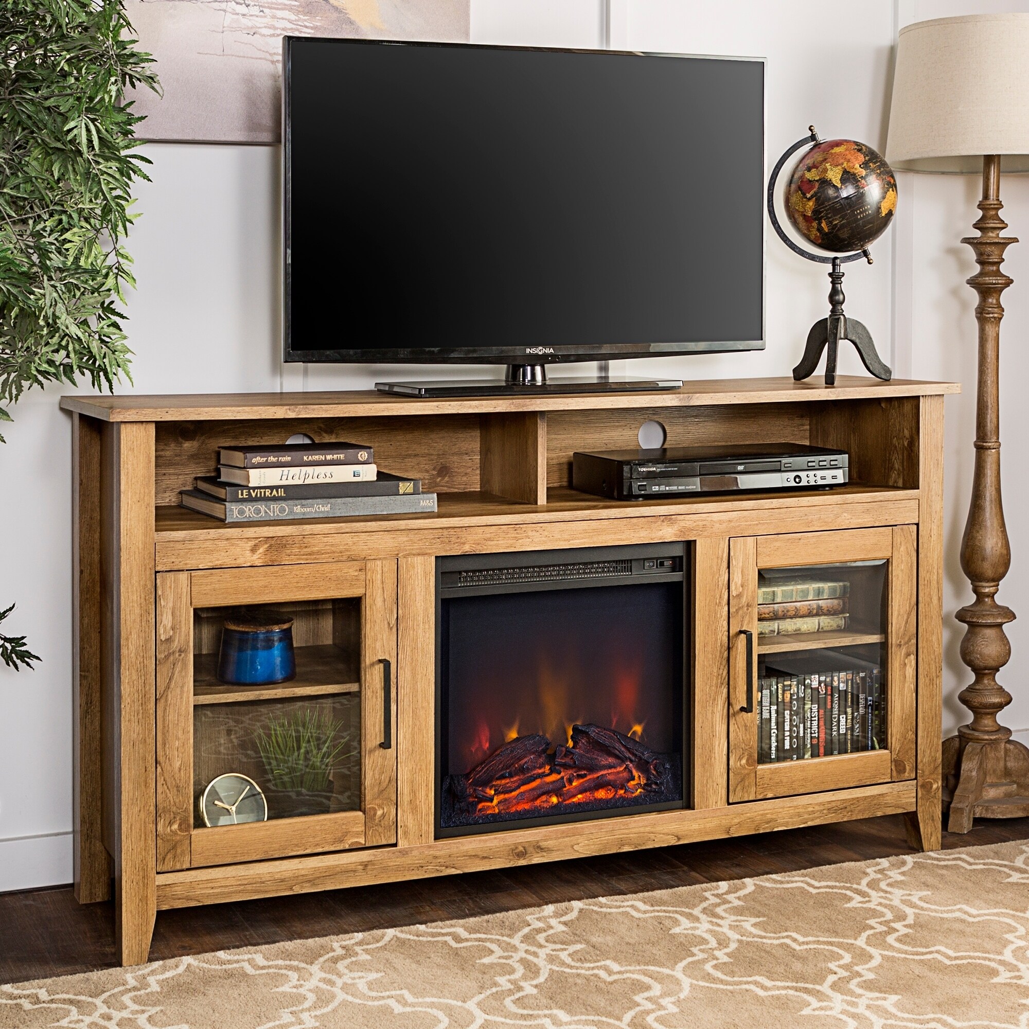 Shop 58 Inch Highboy Two Door Fireplace Tv Stand Console On Sale