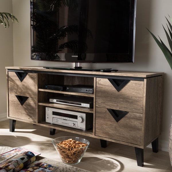 Contemporary Light Brown Wood 4 Drawer 55 Inch TV Stand by Baxton